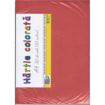 Set hârtie colorată A4 50 coli, 10 culori, pe o singură parte